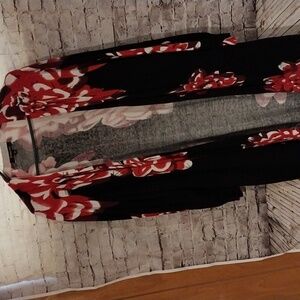 Darling long sweater in a 3x by Relativity, cotton/rayon. Black w/floral print.